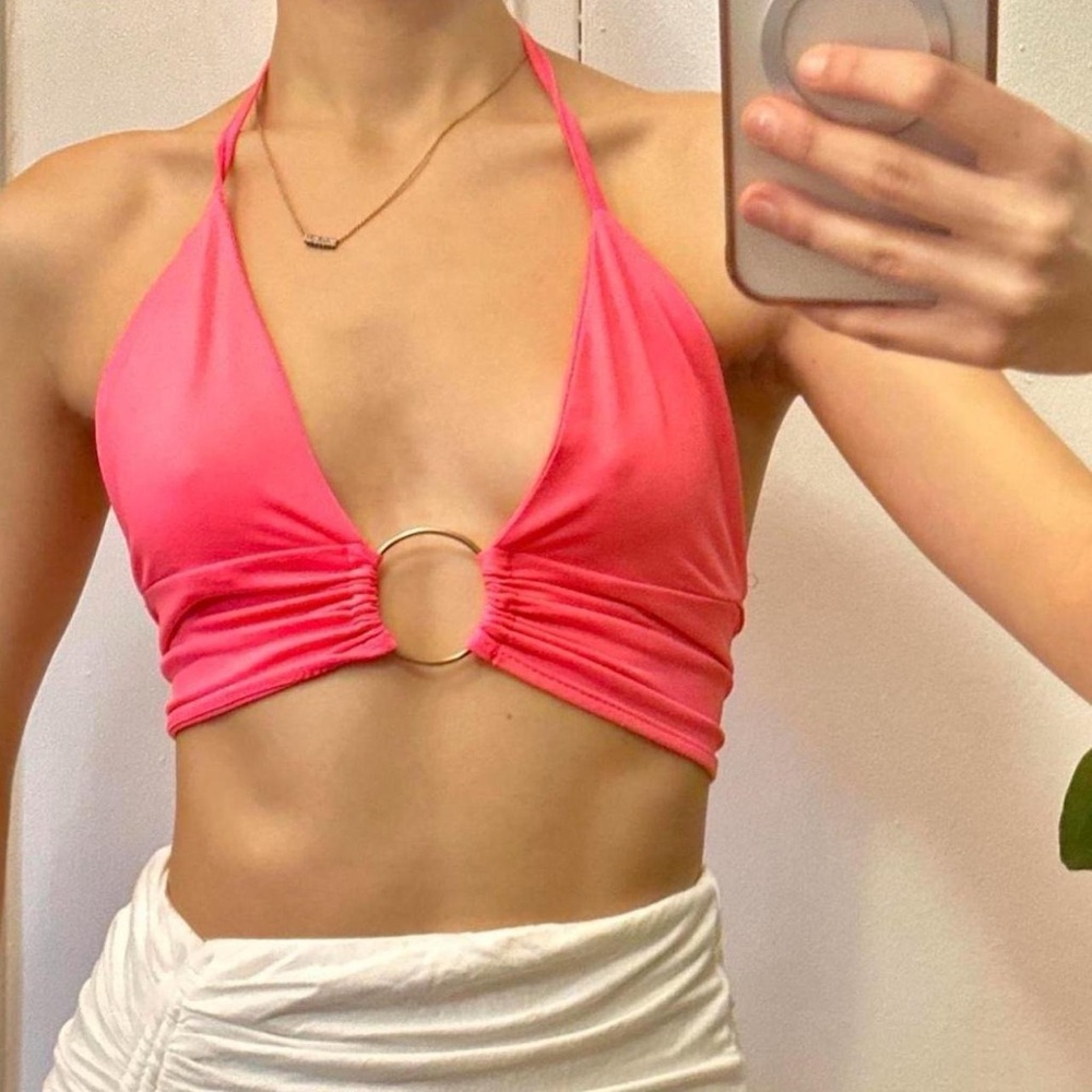 Pink Y2K Halter Top with Center Ring Detail 💖
